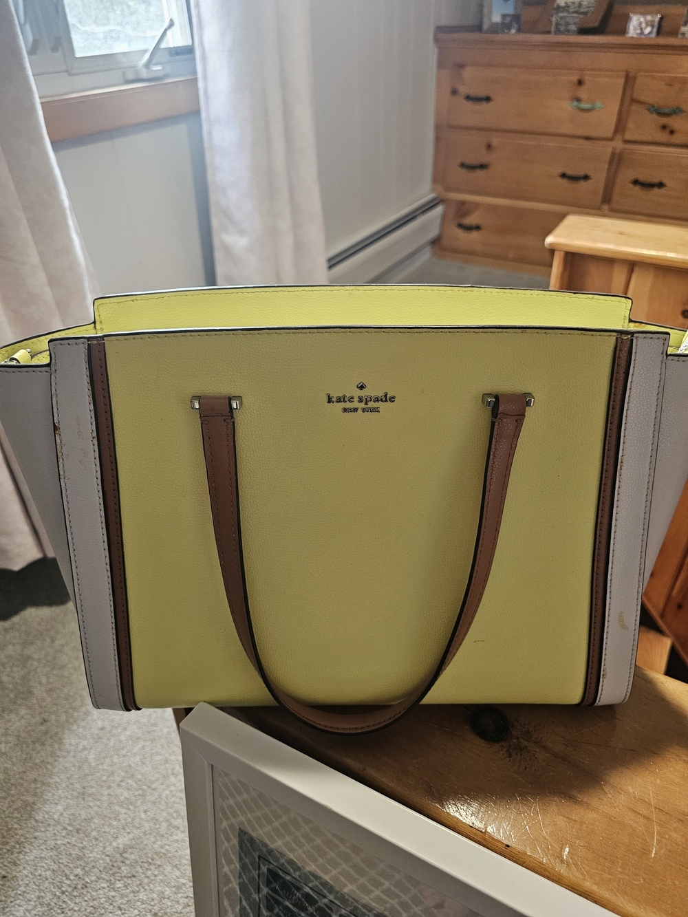 kate spade Yellow, White & Brown Leather Shoulder Tote